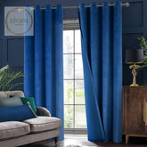 2 Pieces Plain Dyed Velvet Eyelet Curtains-Royal Blue